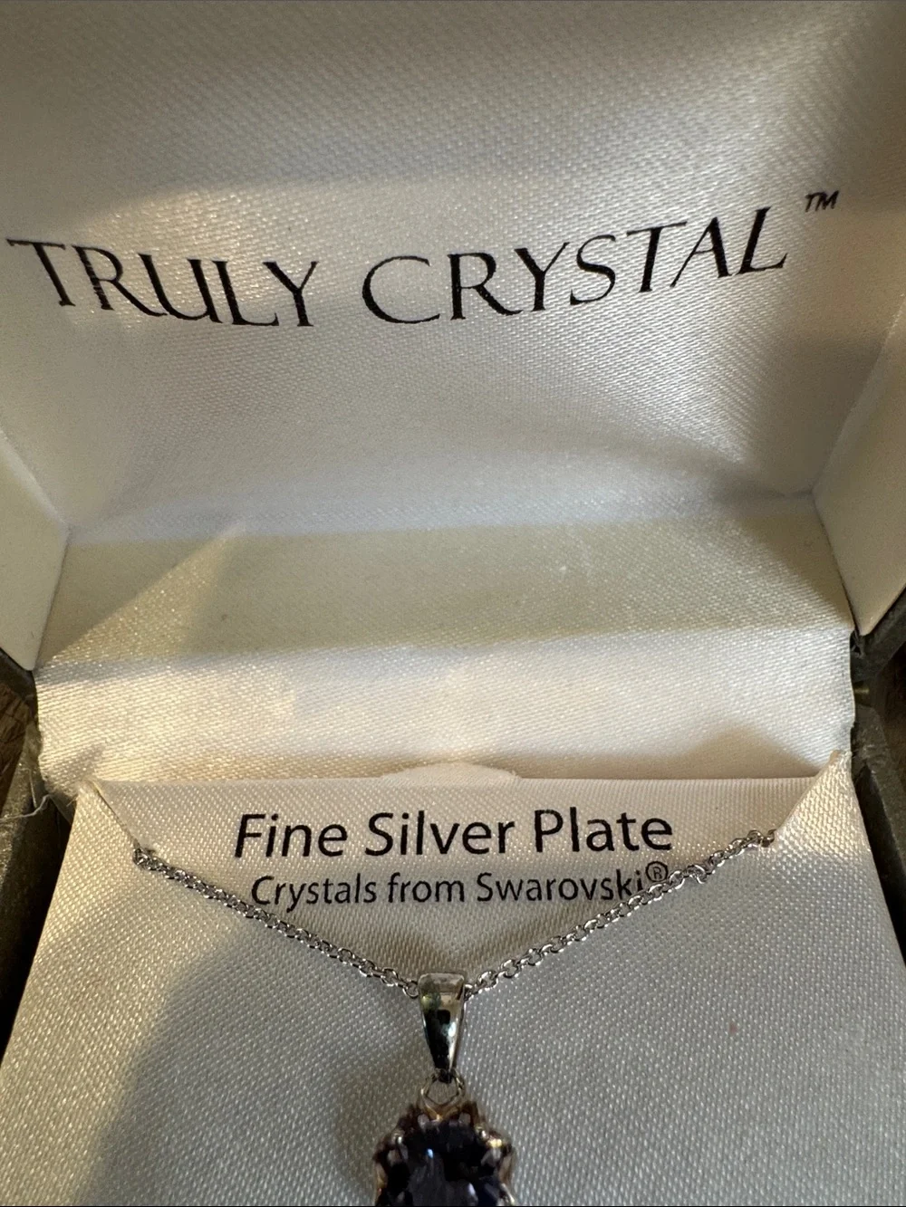 NWOT Truly Crystal Silver-Plated Purple Crystal Pendant Necklace